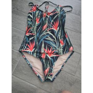 Kona Sol One Piece Swimsuit Floral Tropical Print Double Strap Size Medium‎